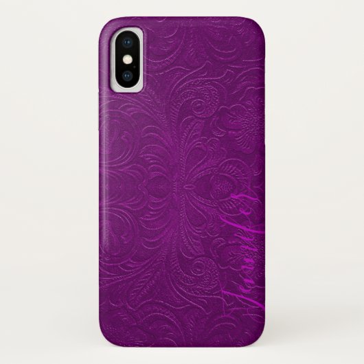 Lila florale Imitate Wildlederleder Look Monogram Case-Mate iPhone Hülle (Rückseite)