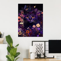 Lila florale Katze Geburtstagspopster
