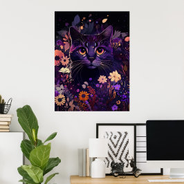 Lila florale Katze Geburtstagspopster Poster