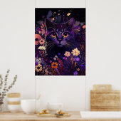Lila florale Katze Geburtstagspopster Poster (Küche)
