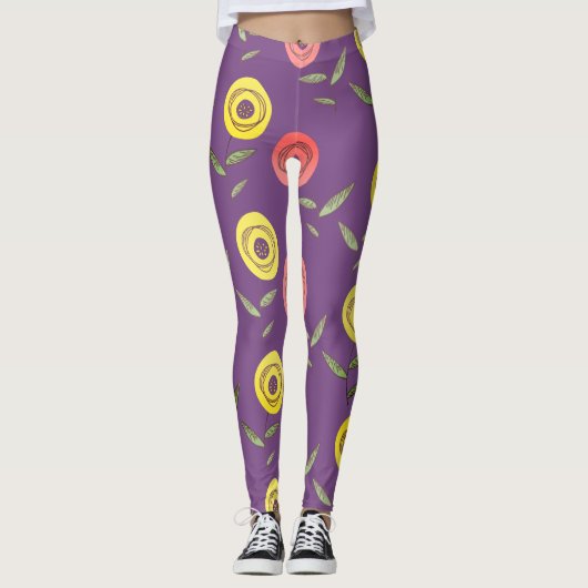 Lila florale Leggings (Vorderseite)
