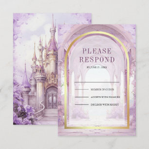 Lila florale Märchenschloss-Hochzeit RSVP Karte
