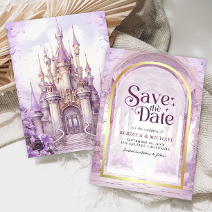 Lila florale Märchenschloss-Hochzeit Save The Date