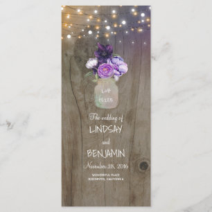 Lila florale Mason Jar Rustic Hochzeitsprogramme Programm