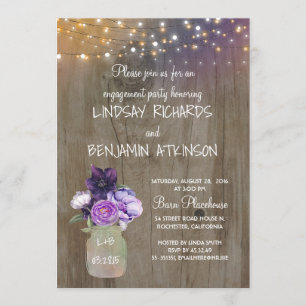 Lila florale Mason Jar Rustikale Engagement Partei Einladung