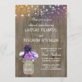 Lila florale Mason Jar Rustikale Probe Abendessen Einladung