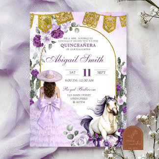 Lila Florale Mexikanische Charra Quinceanera Einladung