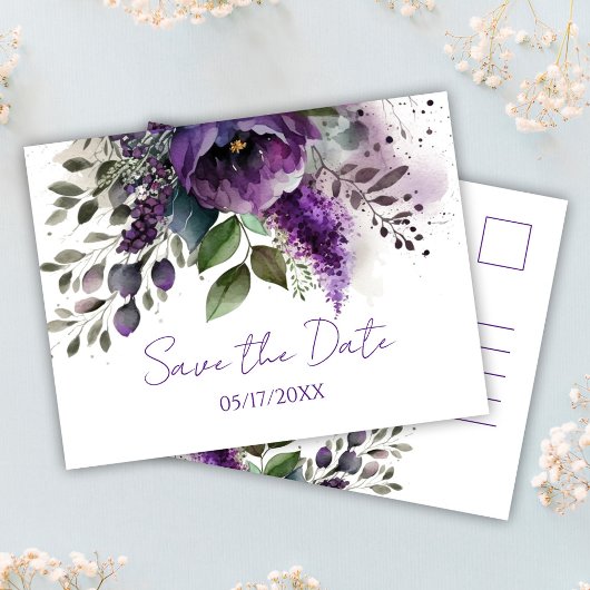 Lila florale Moderne botanische Boho Save the Date Postkarte