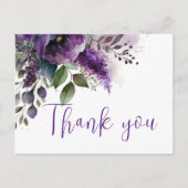 Lila florale Moderne Elegante Hochzeit Vielen Dank Postkarte (Vorderseite)