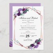 Lila florale Moderne geometrische Hochzeit Einladung (Vorne/Hinten)