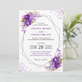 Lila florale moderne geometrische Rahmen Hochzeit Einladung (Stehend Vorderseite)