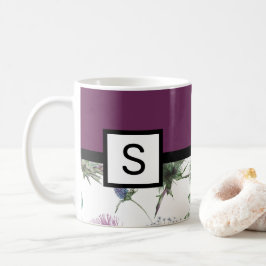 Lila florale Monogramm Kaffeetasse