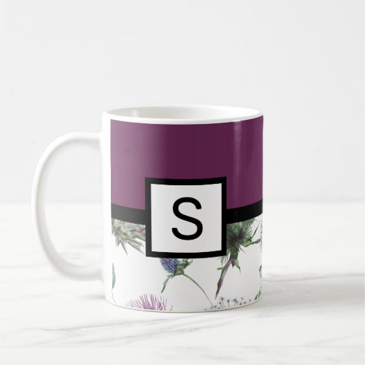 Lila florale Monogramm Kaffeetasse (Links)