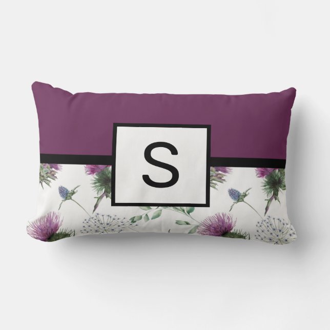 Lila florale Monogramm Lendenkissen (Vorderseite)
