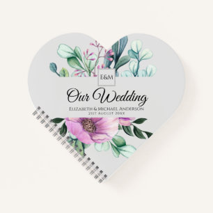 Lila florale Monogramm WEDD Journal Newlyweds Notizblock