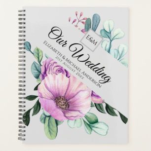 Lila florale Monogramm-WEDD-PLANER Neu Planer
