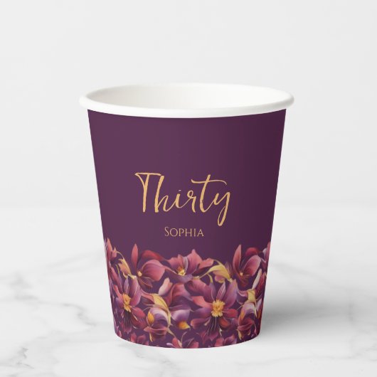 Lila florale pappbecher (Vorderseite)