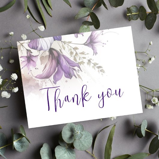 Lila florale Pastel Chic Moderne Hochzeit Danke Postkarte