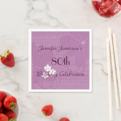 Lila florale Personalisiert 80. Geburtstagsparty Serviette (Beispiel)