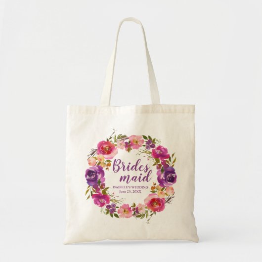 Lila florale Personalisierte Bridesmaid-Tasche Tragetasche (Vorne)