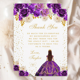 Lila Florale Prinzessin Quinceañera Dankeskarte
