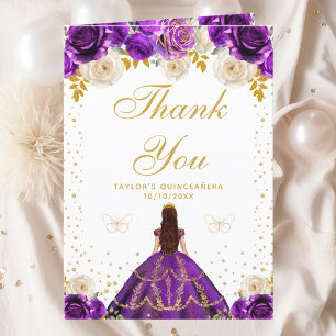Lila Florale Prinzessin Quinceañera Dankeskarte