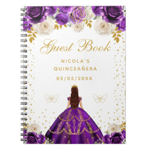 Lila Florale Prinzessin Quinceañera Notizblock