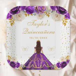 Lila Florale Prinzessin Quinceañera Pappteller