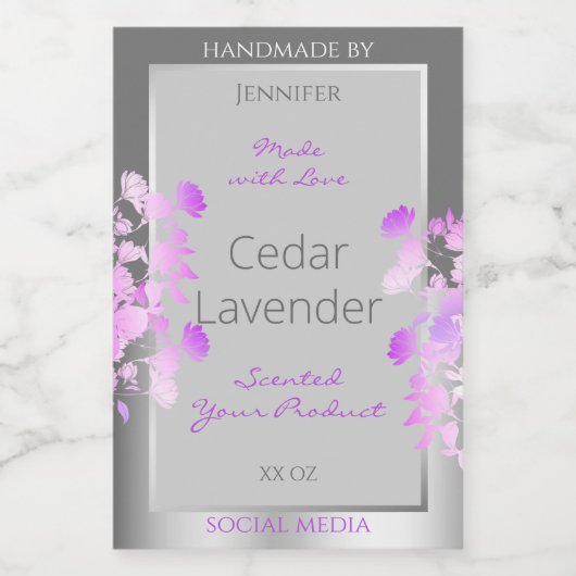 Lila florale Produktverpackungen Etiketten Grau Si (Einzelnes Label)
