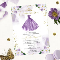 Lila Florale Quinceanera-Einladung Zweisprachig
