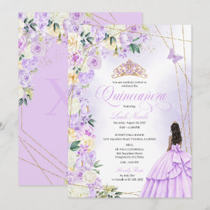 Lila Florale Quinceañera und Gold Glitter Sweet 15 Einladung