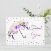 Lila florale Regenschirmdusche Danke Karte (Stehend Vorderseite)