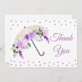 Lila florale Regenschirmdusche Danke Karte (Vorne/Hinten)