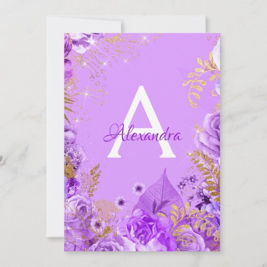 Lila florale Rose Babydusche Monogramm Einladung (Rückseite)