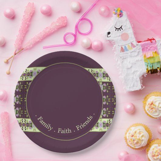 Lila florale Rose Gemustert Pappteller (Party)