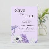Lila florale Save the Date Einladung (Stehend Vorderseite)