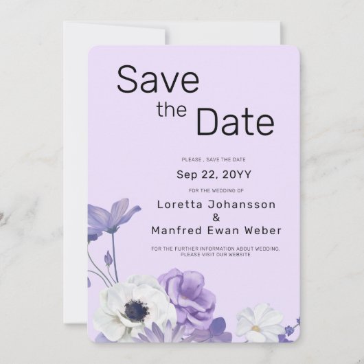 Lila florale Save the Date Einladung (Vorderseite)