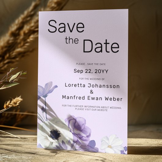 Lila florale Save the Date Einladung