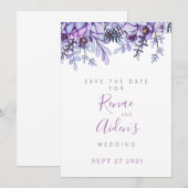 Lila florale Save the Date-Karte Date (Vorne/Hinten)
