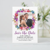 Lila florale Save the Date-Karte mit Foto Date (Stehend Vorderseite)