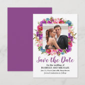 Lila florale Save the Date-Karte mit Foto Date (Vorne/Hinten)