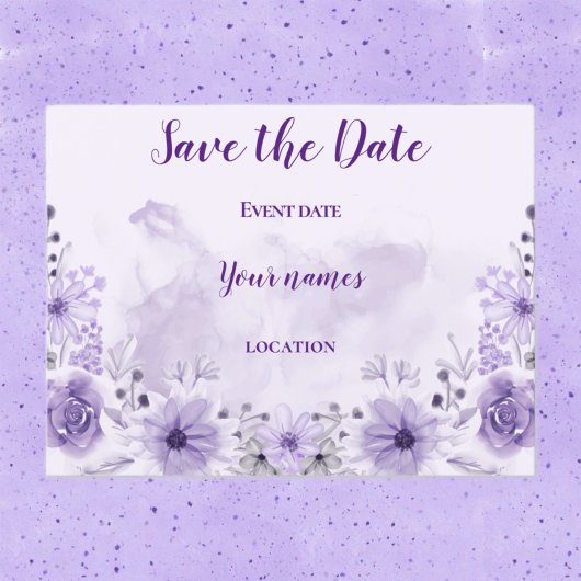 Lila florale Save the Date Postkarte