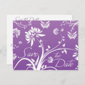 Lila florale Save the Date Postkarten (Vorne/Hinten)