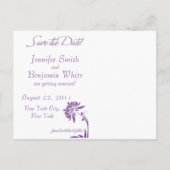 Lila florale Save the Date Postkarten (Rückseite)