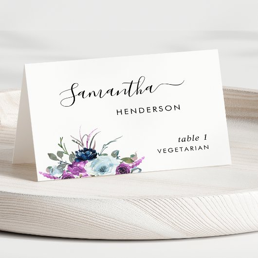 Lila florale, Script Custom Wedding Platzkarten Tischnummer
