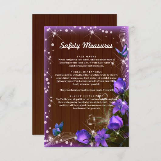 Lila florale Sicherheitsmaßnahmen für rustikales d Begleitkarte (Vorne/Hinten)