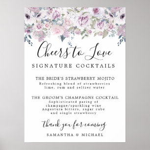 Lila florale Signature Cocktails Hochzeitszeichen  Poster