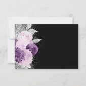 Lila florale Silber Wahl Schwarze Hochzeit RSVP Karte (Rückseite)