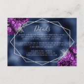Lila florale Silver Navy Blue Hochzeitdetails Begleitkarte (Vorderseite)