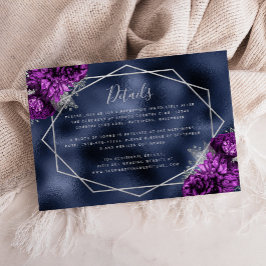 Lila florale Silver Navy Blue Hochzeitdetails Begleitkarte